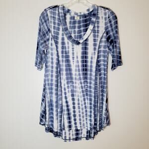 Saint Tropez Rayon Tie Dye Flowy 1/2 Sleeve Shirt Blue & White Size Small